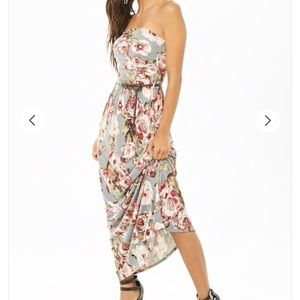 Ruched Rose Print Maxi Dress